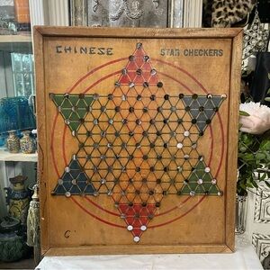 Vintage wood Chinese checkers star board wall game room decor